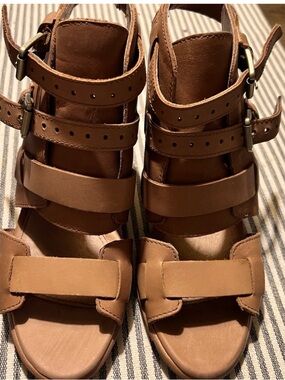 Sore 8.5 Nadia Brown Multi-Strap Leather Heeled Sandals